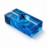 Sapphire Blue diamond-cut crystal glass cigar ashtray with dual cigar rests and deep center bowl