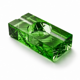 Emerald Green diamond-cut crystal glass cigar ashtray with dual cigar rests and faceted glass finish