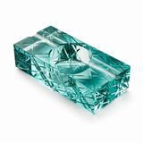 Aqua Clear crystal glass cigar ashtray with dual cigar rests and polished diamond-cut design