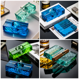 Colorful crystal glass cigar ashtray and cigar rest lifestyle collage for premium cigar accessories