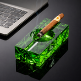 Emerald Green diamond-cut crystal glass cigar ashtray for luxury cigar lounge styling