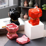 Cute hippo ceramic ashtray with cigarette rest and lid for balcony patio or desk