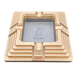 Antique gold Egyptian pyramid metal cigar ashtray with square tray and 4 cigar rests