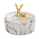 Elegant Covered Ceramic Ashtray with Golden Deer Knob Cool Cute Lidded Outdoor Smokeless Ash Tray