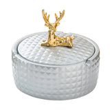 Elegant Covered Ceramic Ashtray with Golden Deer Knob Cool Cute Lidded Outdoor Smokeless Ash Tray