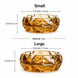 Small and large faceted glass ashtray size measurements