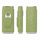 Sage green floral leather cigar case shown from front side and back