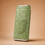 Sage green embossed leather cigar case with front accessory pocket