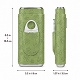 Floral leather cigar case measurements shown in inches and centimeters