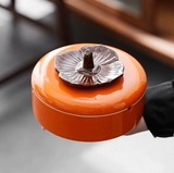 Persimmon ceramic ashtray with glossy lid and cigarette rest
