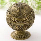 Globe Ashtray with Flip Lid Castle Carving Metal Ash Tray Vintage Retro
