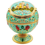 Globe Ashtray with Flip Lid Castle Carving Metal Ash Tray Vintage Retro