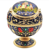 Globe Ashtray with Flip Lid Castle Carving Metal Ash Tray Vintage Retro