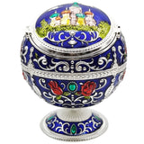 Globe Ashtray with Flip Lid Castle Carving Metal Ash Tray Vintage Retro