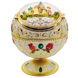 Globe Ashtray with Flip Lid Castle Carving Metal Ash Tray Vintage Retro