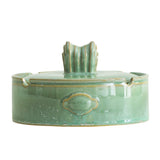 Green Ashtray with Lid for Patio Ceramic Vintage Large Lidded Covered Smokeless Cool Elegant Ash Tray