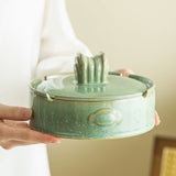 Green Ashtray with Lid for Patio Ceramic Vintage Large Lidded Covered Smokeless Cool Elegant Ash Tray