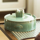 Green Ashtray with Lid for Patio Ceramic Vintage Large Lidded Covered Smokeless Cool Elegant Ash Tray