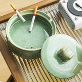 Green Ashtray with Lid for Patio Ceramic Vintage Large Lidded Covered Smokeless Cool Elegant Ash Tray