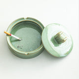 Green Ashtray with Lid for Patio Ceramic Vintage Large Lidded Covered Smokeless Cool Elegant Ash Tray