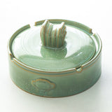 Green Ashtray with Lid for Patio Ceramic Vintage Large Lidded Covered Smokeless Cool Elegant Ash Tray