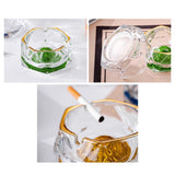 Color options for iceberg glass ashtray with gold rim, available in green, silver, amber, and blue