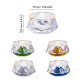 Iceberg glass ashtray size chart showing 10 cm / 3.9 inch width and 5.2 cm / 2 inch height