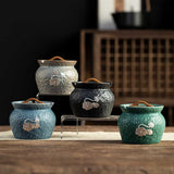 Japanese Ceramic Ashtray with Lid Lotus Design Decorative Ash Tray