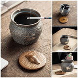 Japanese Ceramic Ashtray with Lid Lotus Design Decorative Ash Tray