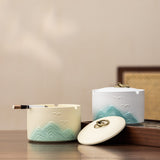 Japanese Ceramic Covered Ashtray Mountain Design Decorative Ash Tray Lidded Smokeless for Patio