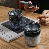 Japanese Retro Ashtray with Funnel Lid Ceramic Cool Cute Ash Tray windproof covered lidded