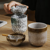 Japanese Retro Ashtray with Funnel Lid Ceramic Cool Cute Ash Tray windproof covered lidded