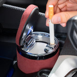 Maroon LED car ashtray open in a car cup holder