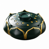 Teal Lotus flower resin ashtray with lid and gold accents on white background