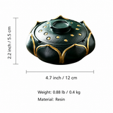 Lotus flower resin ashtray measurement guide showing 4.7 inch or 12 cm width