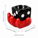 Black dice ceramic ashtray measurement image with ceramic material label