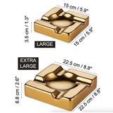 Size chart showing large and extra large square ceramic cigar ashtray dimensions