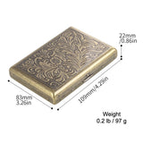Size chart of vintage engraved steel cigarette case