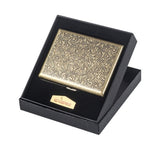 Vintage engraved cigarette case front and back view on white background