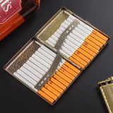 Open engraved cigarette case showing cigarettes stored inside
