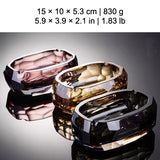 Size and color comparison of faceted crystal glass ashtray in three color options