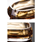 Close-up views of faceted crystal glass ashtray showing thick glass edges and finish