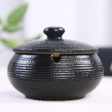 Charcoal black matte ceramic ashtray with lid modern decorative ashtray