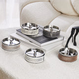 Metal Ashtray with Rotatable Lid and Leather Cover Stainless Steel Ash Tray