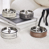 Metal Ashtray with Rotatable Lid and Leather Cover Stainless Steel Ash Tray