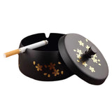 Metal Ashtray with Lid Stainless Steel Covered Ash Tray Flowers