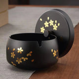 Metal Ashtray with Lid Stainless Steel Covered Ash Tray Flowers