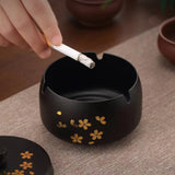 Metal Ashtray with Lid Stainless Steel Covered Ash Tray Flowers