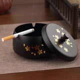 Metal Ashtray with Lid Stainless Steel Covered Ash Tray Flowers