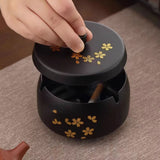 Metal Ashtray with Lid Stainless Steel Covered Ash Tray Flowers